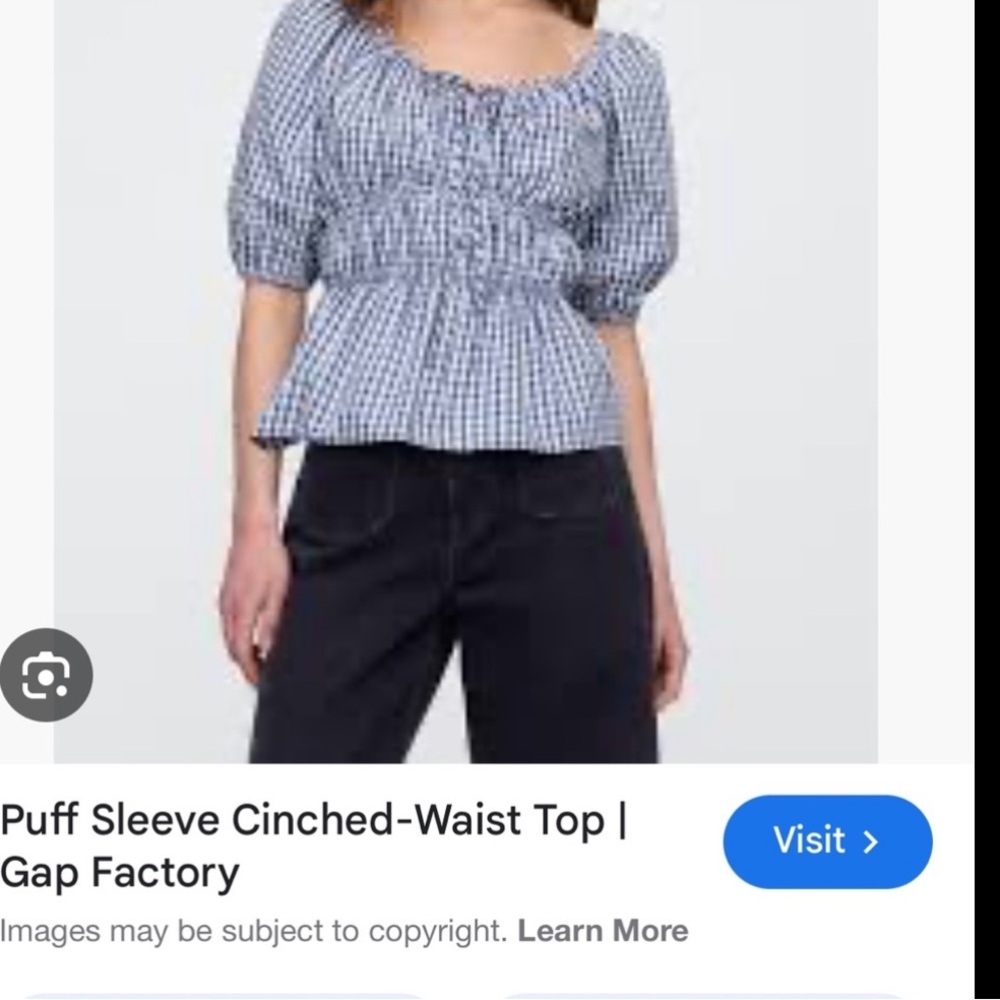 Gap Gingham Puff Sleeve Top blue white